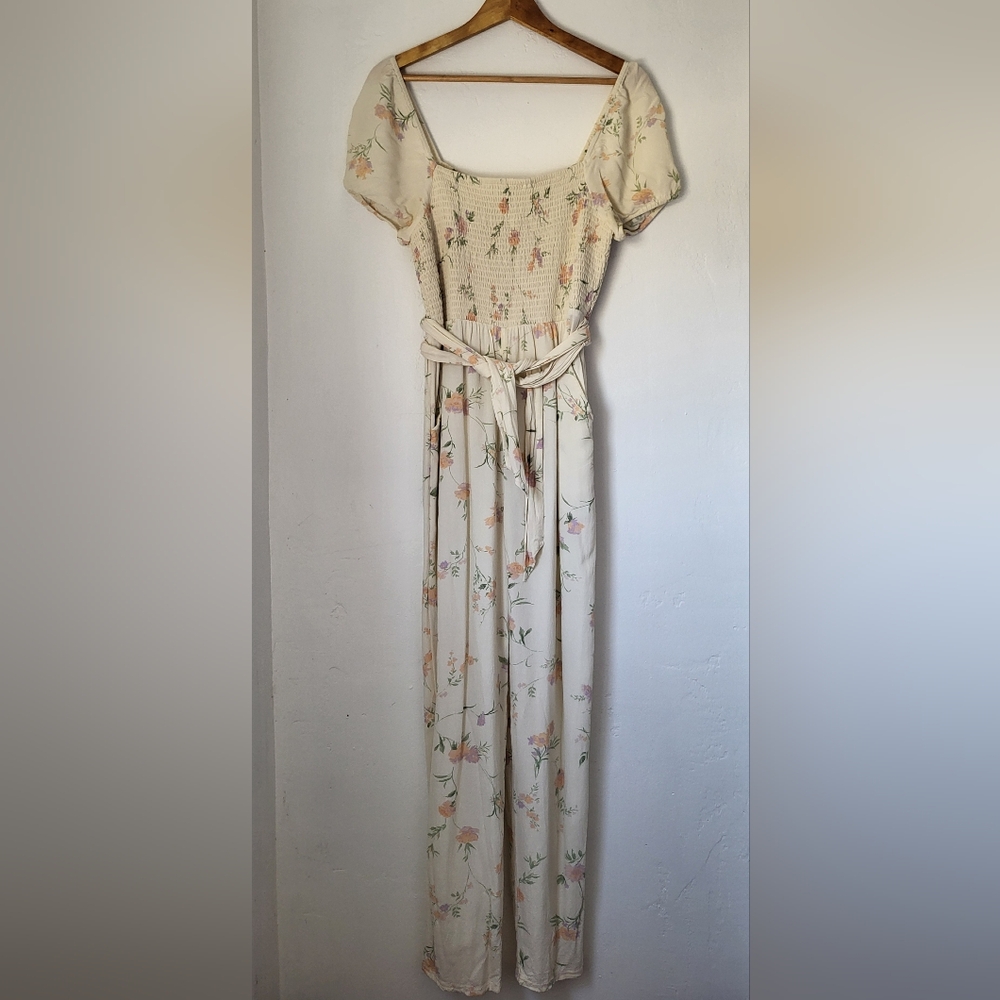 American Eagle floral smocked short sleeve jumpsuit